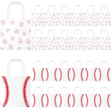 Imagem de Sweetude 24 peças de sacolas esportivas não tecidas de presente para lanches e doces para decorações de festa esportiva, suprimentos de festa, 19 x 19 cm (beisebol branco)