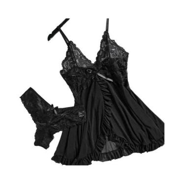 Imagem de Vestido De Dormir Elegante Rosa Com Decote Em V, Camisola De Seda Femi