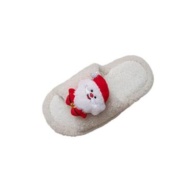 Imagem de Pantufas femininas de inverno forradas com lã para ambientes internos e externos confortáveis com bico redondo, Branco, 34