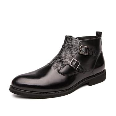 Imagem de Botas Chelsea Chelsea com zíper lateral, elegante e confortável, de couro sintético no tornozelo, vestido formal com design de fivela, Preto, 42 BR