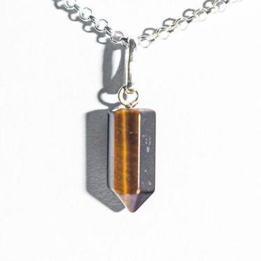 Imagem de Colar Micro Pontinha Pedra Olho de Tigre Prata 950 15mm - CristaisdeCu