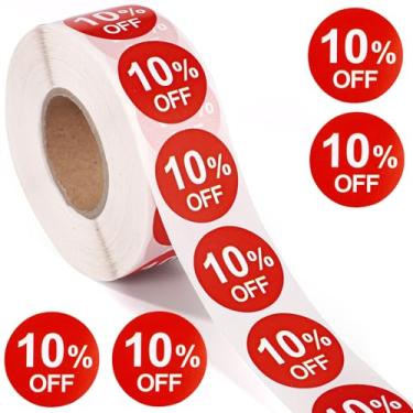 Imagem de 1000 adesivos com 10% de desconto, adesivos redondos de 2,5 cm com 10% de desconto em adesivos de promoção prática, etiquetas de vendas reduzidas para lojas de varejo e supermercados (vermelho)