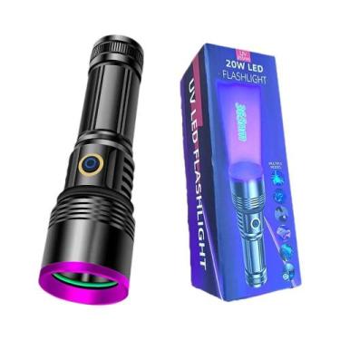 Imagem de Lanterna LED UV Recarregável USB 20W 365nm Com Espelho Preto Para Dete