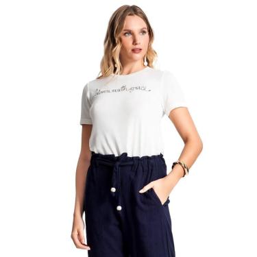Imagem de Camiseta Feminina Rovitex Endless com Bordado Bloom Off White-Feminino
