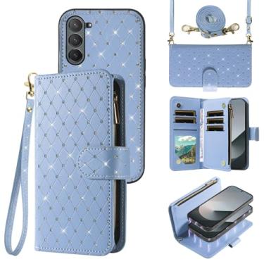 Imagem de Compatível com Samsung Galaxy Z Fold 6 5G 2024 capa carteira com zíper celular alça transversal alça brilhante flip porta-cartão slot capa de telefone para ZFold6 Z6 G Fold6 ZFold 6Z mulheres meninas