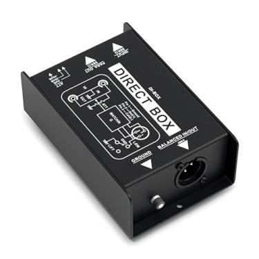 Imagem de Caixa DI passiva de canal único, caixa de áudio de injeção direta profissional, eliminador de zumbido, caixa de som estéreo para guitarra com atenuador de entrada e interruptor de elevação de solo