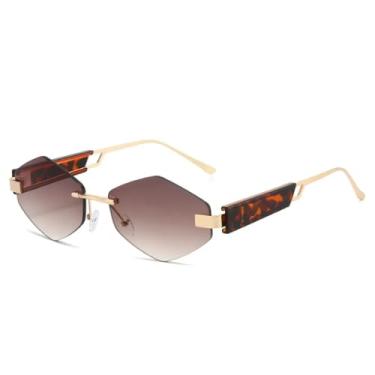 Imagem de HPIRME Óculos de grau triangulares sem armação, armação pequena (CHÁ DOURADO)