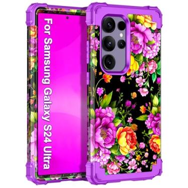 Imagem de Casetego Capa para Galaxy S24 Ultra, capa protetora resistente à prova de choque de três camadas para Samsung Galaxy S24 Ultra 17.3 cm, roxo peônia