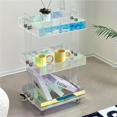Imagem de Carrinho de rodinhas transparente de 3 camadas com rodas, carrinho de armazenamento de acrílico sobre rodas para cabeceira, dormitório universitário, organizadores de banheiro e prateleira de