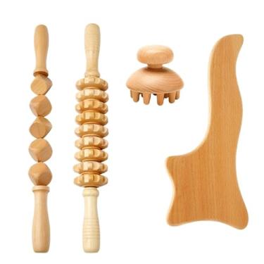 Imagem de Ferramentas de massagem para terapia de madeira anticelulite, rolo massageador de madeira, copo Gua Sha, kit de drenagem linfática (estilo nn)