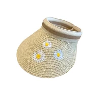 Imagem de Chapéu feminino verão vazio viseira de sol chapéu de palha de verão aba larga chapéu de proteção solar (amarelo)