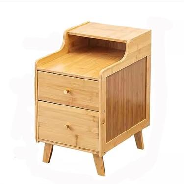 Imagem de Mesa de cabeceira moderna toda de madeira, duas gavetas, cor original de madeira/marrom escuro, armário lateral estreito, móveis de cabeceira para armazenamento de espaço pequeno, prático (cor grande)