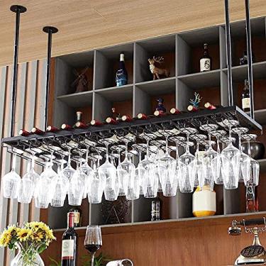 Imagem de Rack de vinho suspenso | Rack de vinho de ferro | Estilo minimalista moderno | Rack de vidro de teto de metal ajustável | Decoração de bar de restaurante de cozinha | Comprimento 60/80/100/120 cm