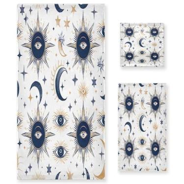 Imagem de xigua Conjunto de toalhas de banheiro de sol e lua absorvente macio 3 peças toalha de banho toalha de mão toalhas decorativas para banheiro, academia, hotel, praia, piscina