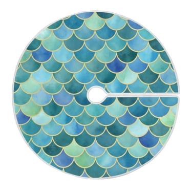 Imagem de Qilmy Linda saia de árvore de Natal com escamas de sereia, 120 cm, de camurça, para árvore de Natal, adequada para ambientes internos e externos, festas, escritórios, armários749