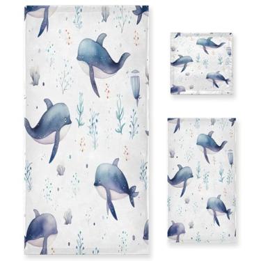 Imagem de xigua Lindo conjunto de toalhas de banheiro de baleia absorvente macio 3 peças toalha de banho toalha de mão toalhas decorativas para banheiro, academia, hotel, praia, piscina