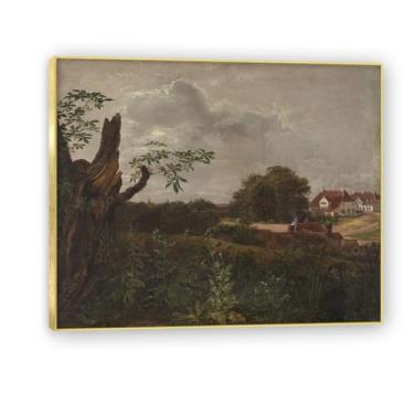 Imagem de NHLDZYH Moldura dourada. Reprodução de arte famosa de J.C. Dahl, arte em tela de paisagem romântica nórdica, decoração de parede elegante para sala de estar, escritório, pronto para pendurar. (The Big