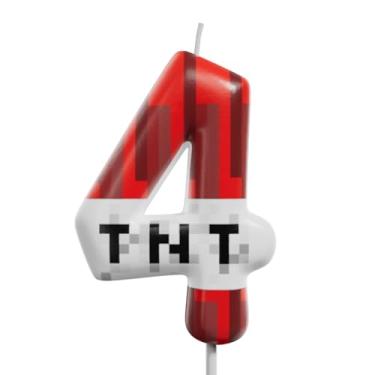 Imagem de Velas de aniversário com número vermelho e branco 0-9, velas de topo de bolo estilo pixel para crianças, aniversário, formatura, casamento e artigos de festa (TNT, 4)