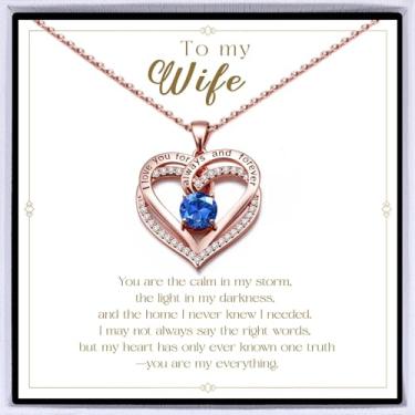 Imagem de Colar de coração banhado a ouro rosa "I Love You" para mulheres, colar de amor eterno, pingente de pedra do mês de nascimento para aniversário dela, aniversário, dia dos namorados, presente de Natal