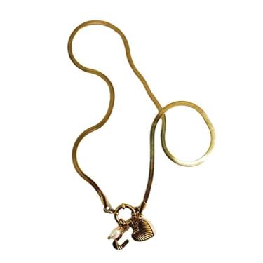 Imagem de tincolia Colar feminino de aço inoxidável estilo europeu e americano corrente de osso de cobra com pingente de coração de 26 letras