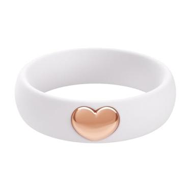 Imagem de ThunderFit Anéis de silicone para mulheres, aliança de casamento de silicone com pingente de coração banhado a ouro 14K, 5,5 mm de largura, 2 mm de espessura, 11.5 - 12 (21.30mm), Silicone, Sem pedra
