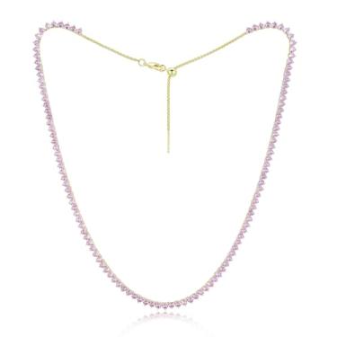 Imagem de RIZILIA Colar feminino Not-Your-Basic de 3 mm com pedra preciosa de corte brilhante em preto rosa e branco, banhado a ouro 14K, ajustável de 35 a 45 cm (gargantilha, colarinho, princesa), caixa de