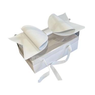 Imagem de Fenteer Caixa de presente para o Dia dos Namorados com laço, sacola para guloseimas, romântica e, com tampa transparente, ideal para festas e, Branco