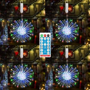Imagem de Luzes Starburst com 120 LEDs de Fogo Artifício Controle Remoto 8 Modos Fadas Fio Cobre Recarregáveis Decoração para Jardim Pátio Varanda e Casa Chande