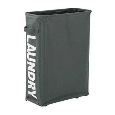 Imagem de Cesto de Roupa Suja Folding Oxford Cloth Slim Cantinho com Malha Cordão Tração 4 Varetas Suporte e Rodas Universais