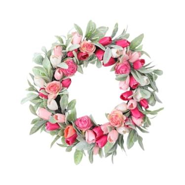 Imagem de Baoblaze Guirlanda decorativa para porta, enfeite de parede com flores de seda de 50 cm (19,69 polegadas) para decoração de Ano