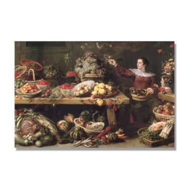 Imagem de Arte em tela vintage de frutas mortas, pintura clássica de cozinha country, decoração de parede de casa de fazenda quente para sala de jantar e cozinha. C09. 50 x 75 cm-19,7 x 29,6 pol. Somente tela