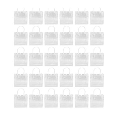 Imagem de 30 unidades de sacolas transparentes de PVC com alças, sacolas plásticas reutilizáveis, sacolas transparentes em massa para brindes, para Natal, aniversário, casamento, dia dos namorados, festa de