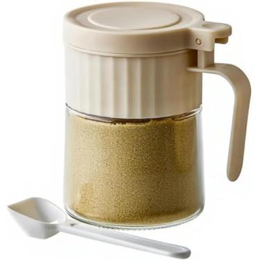 Imagem de Porta Condimentos Redondo de Vidro com Colher – 280 ml, Ideal para Temperos, Açúcar e Sal
