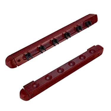 Imagem de Rack de tacos madeira para parede 6-Cue suporte bilhar dura com clips sinuca construção em maciça hardware montagem fácil incluso armazenamento organizado
