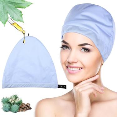 Imagem de Pacote de óleo de rícino para cabeça, touca de cabeça orgânica reutilizável feminina para afinar, kit de pacote de óleo de rícino para mulheres dormindo carecas, cabelos secos e danificados (roxo