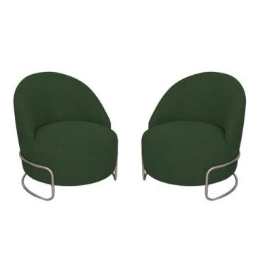 Imagem de Kit 02 Poltronas Luxo Decorativa Tulipa Linho - Amarena Móveis, Verde