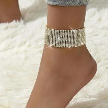 Imagem de Tornozeleira Feminina Moderna Com Múltiplas Fileiras De Strass Para Fe