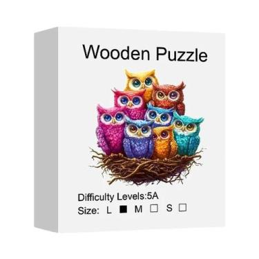 Imagem de Quebra-Cabeça De Madeira Família De Corujas: Presente Único Em Formato