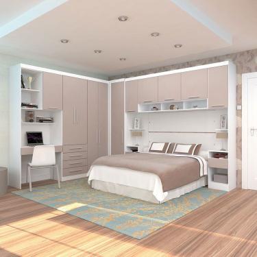 Imagem de Quarto de Canto Casal com Guarda Roupas Cabeceira e Bancada Home Office Alpes Luciane Moveis
