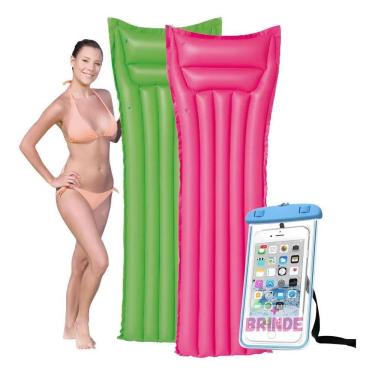 Imagem de Kit 2 Boias Colchões Bronzeador Inflável Verde Rosa E Capa