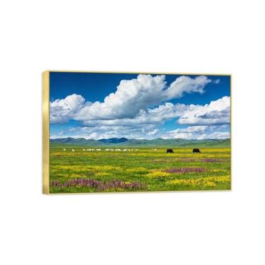 Imagem de Impressão em tela de paisagem pronta para pendurar - nuvens pastagens, pintura de arte de parede - decoração moderna para casa quadro dourado 50 x 75 cm 20 x 30 pol