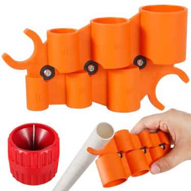 Imagem de Kit de ferramentas de rebarbação e medidor de profundidade 6 em 1, ferramenta profissional de chanfradura de tubos, alargador de tubo interno/externo de 1/10.2 cm a 2.5 cm e ferramenta de chanfro para