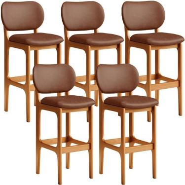 Imagem de Kit 05 Banquetas Alta Para Cozinha Madeira Fixa Betta L02 Imbuia Couríssimo Marrom - Lyam Decor