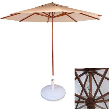 Imagem de Ombrelone Guarda Sol 3,00 Metros De Madeira Com Base Bege