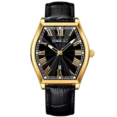 Imagem de Relogio Analógico Masculino De Quartzo Design Criativo Tonneau à Prova D'água Preto Dourado