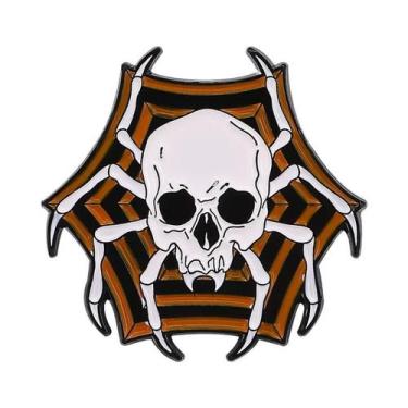 Imagem de Broche De Esmalte Gótico De Halloween Com Caveira, Aranha, Esqueleto E