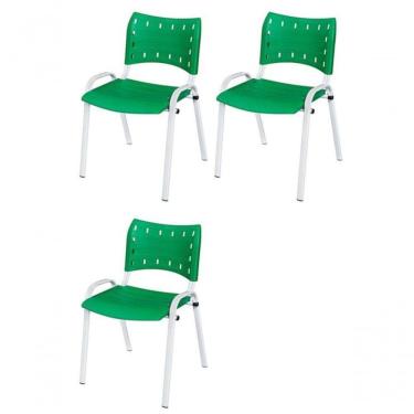 Imagem de Cadeira Iso Base Branco Escola, Escritório Verde - Kit 3 Un