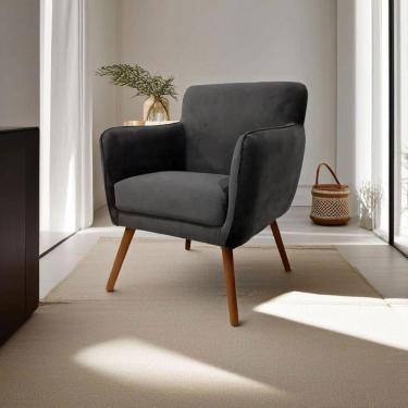 Imagem de Poltrona Cadeira Para Sala Maverick Com Apoio De Braço Em Tecido Veludo - Sentô Grafite