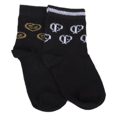 Imagem de Kit Meia Corinthians Infantil Rikam C/ 2 Pares, Preto, Branco, 17/20