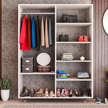 Imagem de Closet Modular Branco com Cabideiro, Prateleiras e Mobilidade - AM Móv